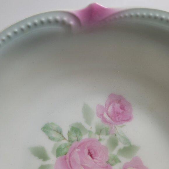 Koenigszelt Silesia Serving Bowl 9 Inch Pink Roses Green Leaves Beaded Boarder - Picture 12 of 15